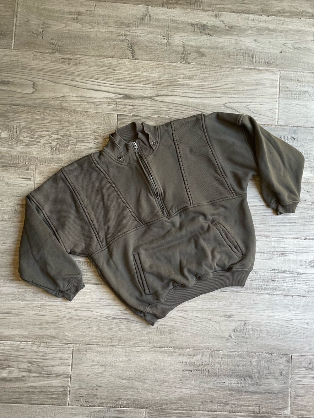 Joah Brown Retro Half Zip Pull Over Sweatshirt In Charcoal Gray Cotton SZ S/M - Picture 2 of 16